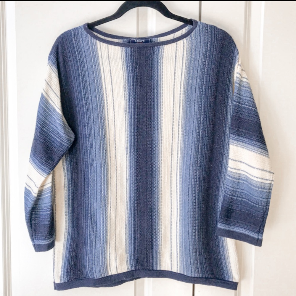 EUC Chaps blue & white striped poncho